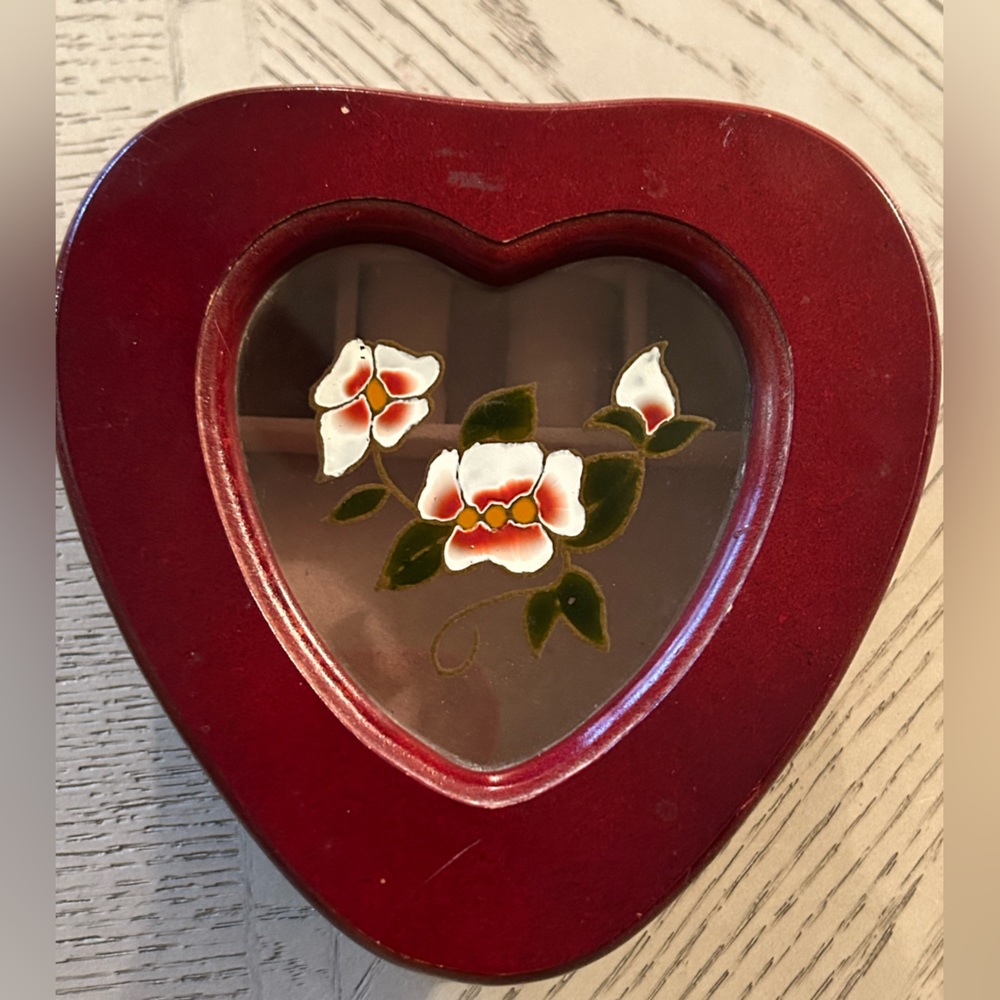 Heart-Shaped Red Jewelry Box with Floral Design